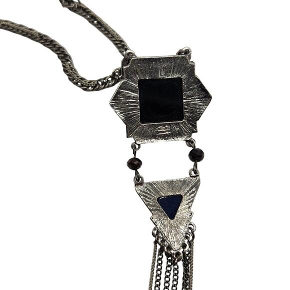 Express Gunmetal Multi-Strand Geometric Pendant Necklace with Tassels - Picture 4 of 7